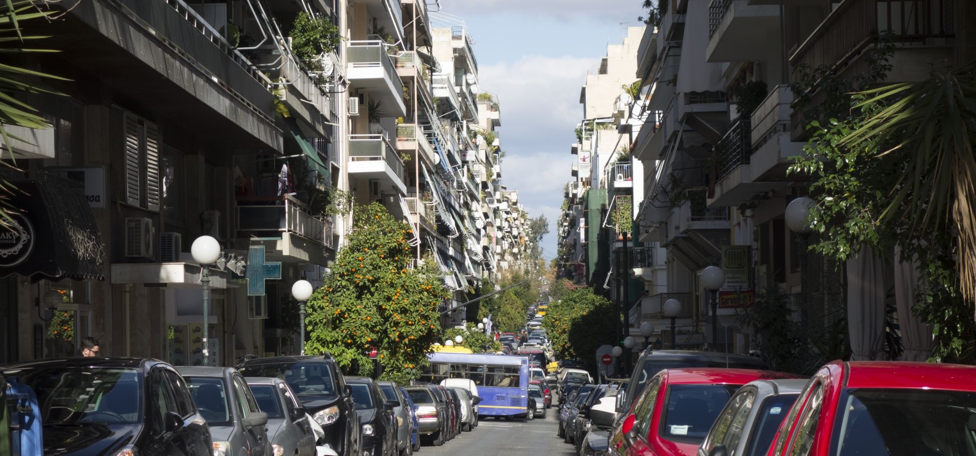 A row of typical Athenian modernist apartments